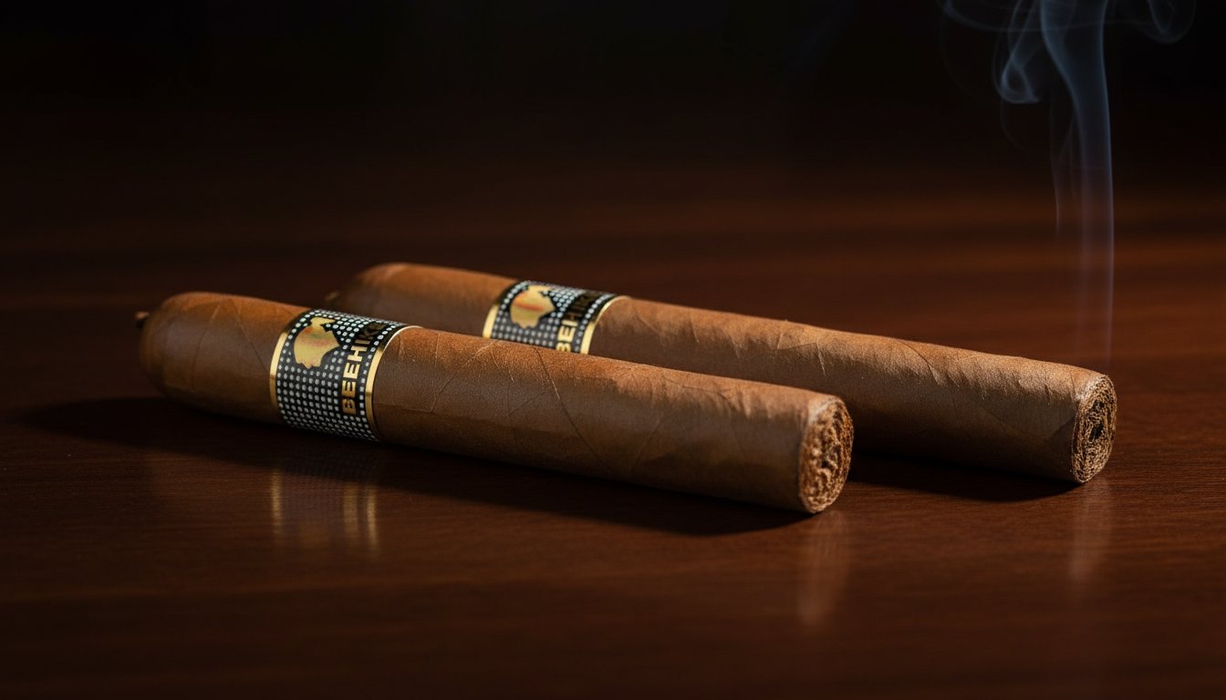 Three Cohiba Behike cigars with distinctive black and gold bands