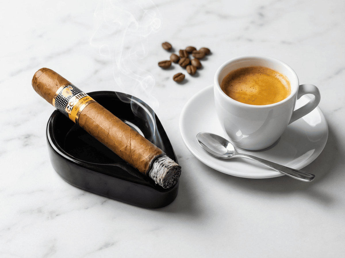 Cohiba cigar paired with espresso coffee - classic Cuban combination