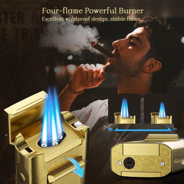 6-in-1 Quad-Flame Cigar Torch Lighter with Cutters & Punch