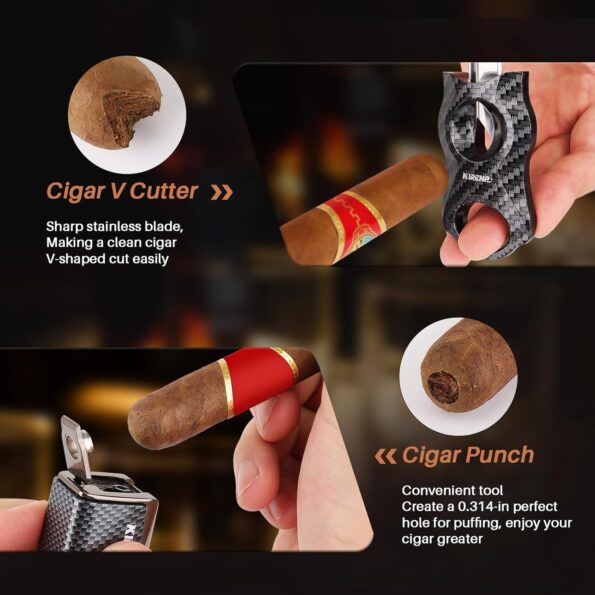 All-in-One Quad-Jet Cigar Lighter with V-Cutter & Punch (Carbon Fiber)