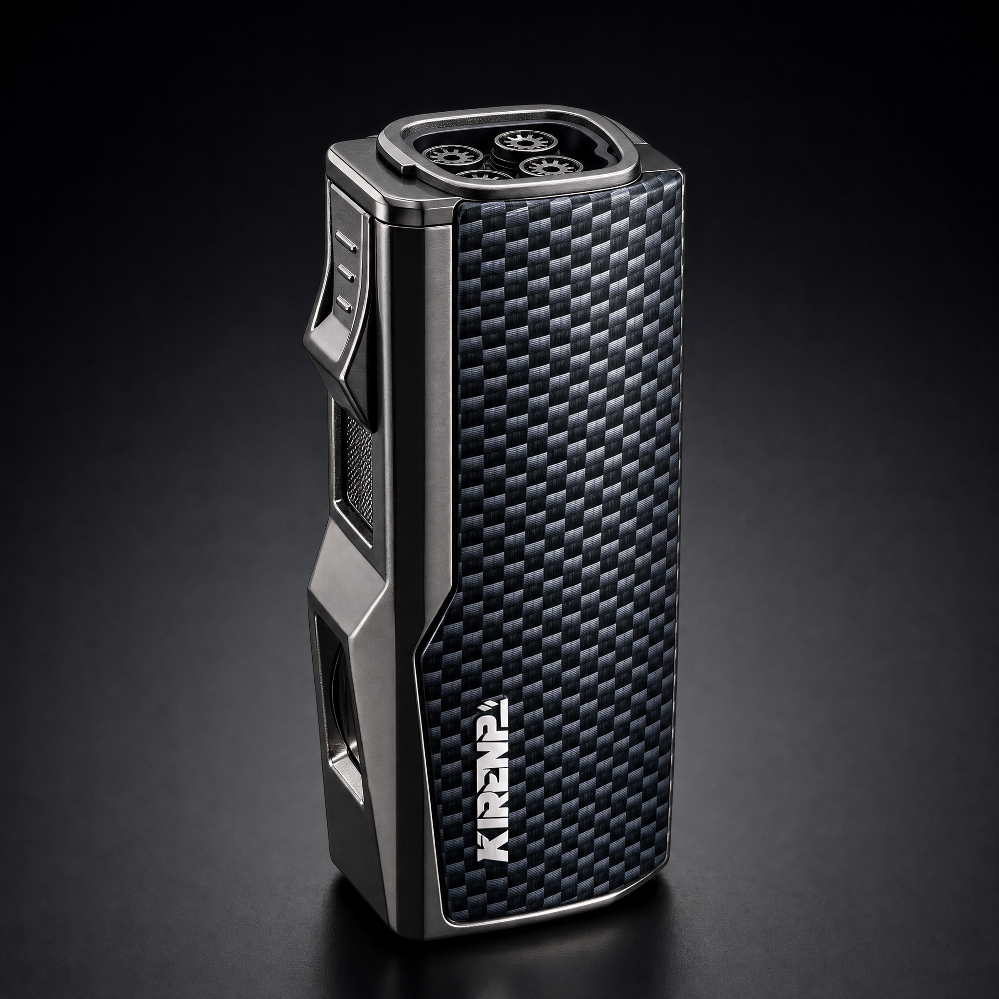 All-in-One Quad-Jet Cigar Lighter with V-Cutter & Punch (Carbon Fiber)
