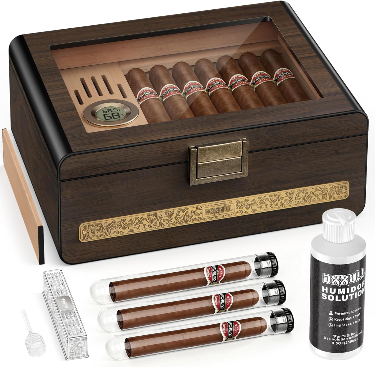 Cedar Desktop Cigar Humidor with Glass Top for 25-35 Cigars
