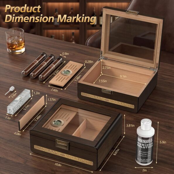 Cedar Desktop Cigar Humidor with Glass Top for 25-35 Cigars