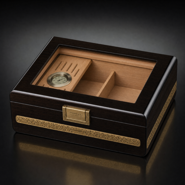 Cedar Desktop Cigar Humidor with Glass Top for 25-35 Cigars