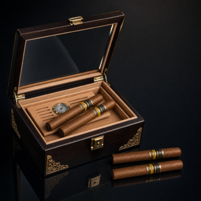 Cedar Desktop Cigar Humidor with Glass Top for 25-35 Cigars