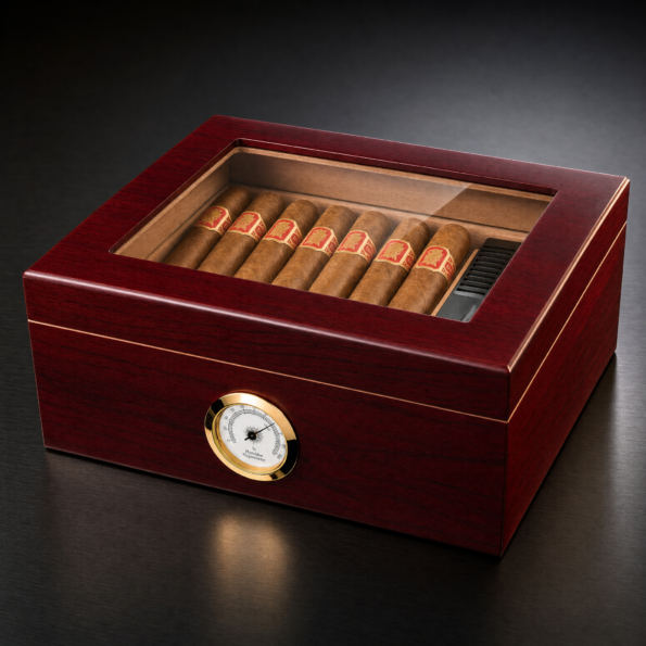 Cedar-Lined Desktop Cigar Humidor for 25-50 Cigars with Hygrometer