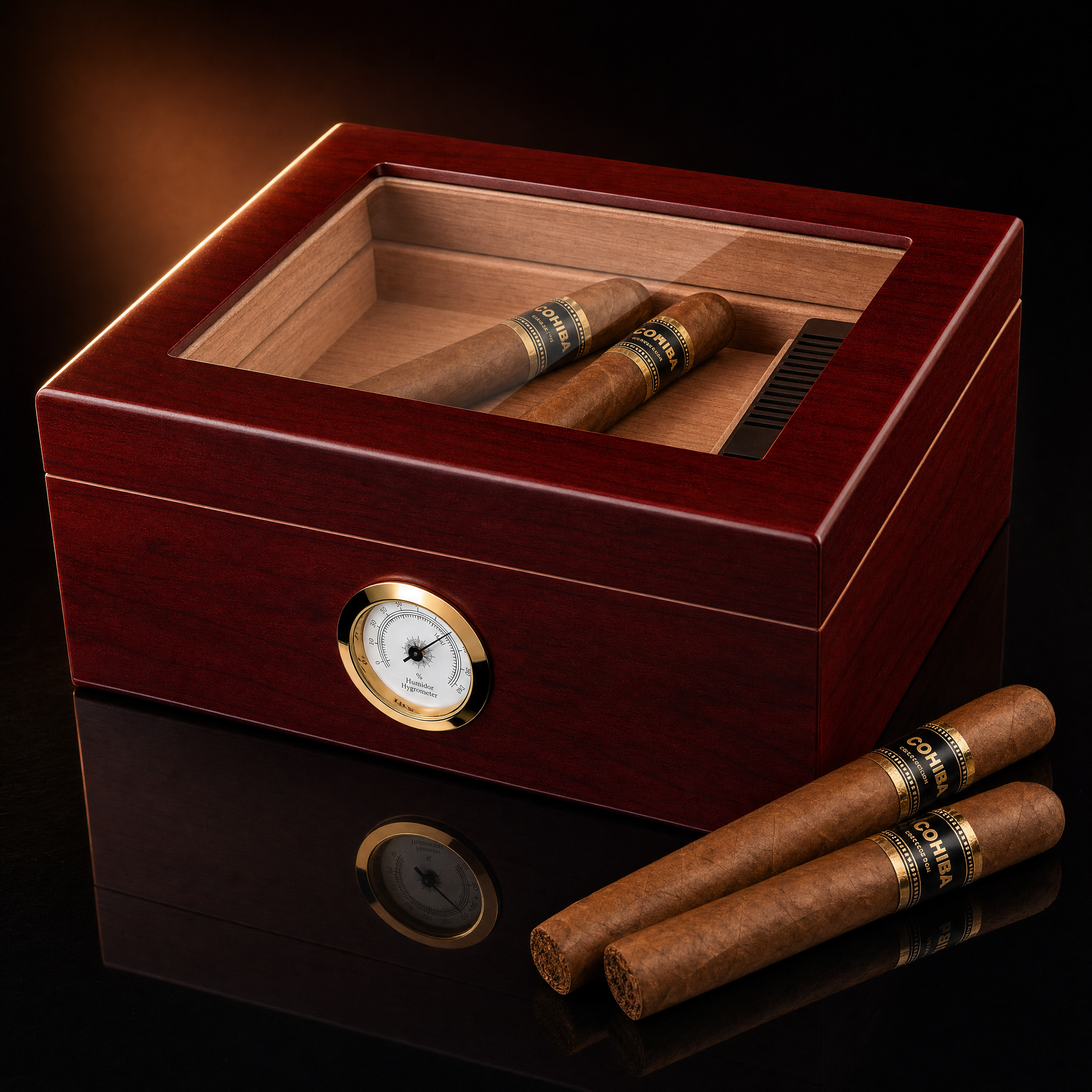 Cedar-Lined Desktop Cigar Humidor for 25-50 Cigars with Hygrometer