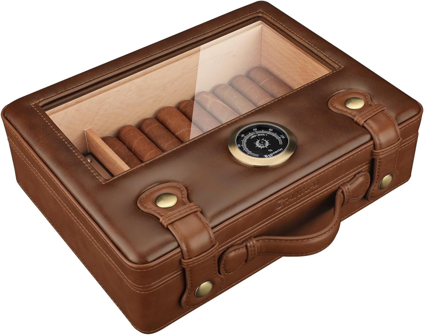 Cedar Travel Cigar Humidor with Glass Top, Hygrometer & Humidifier