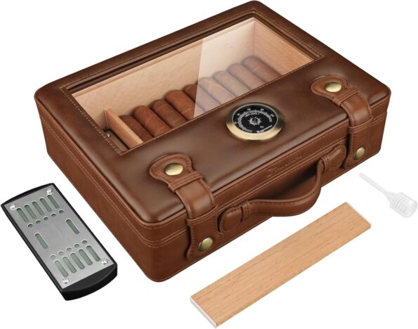 Cedar Travel Cigar Humidor with Glass Top, Hygrometer & Humidifier