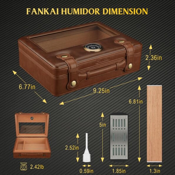 Cedar Travel Cigar Humidor with Glass Top, Hygrometer & Humidifier