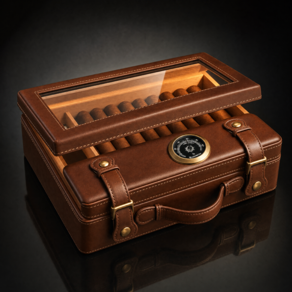 Cedar Travel Cigar Humidor with Glass Top, Hygrometer & Humidifier