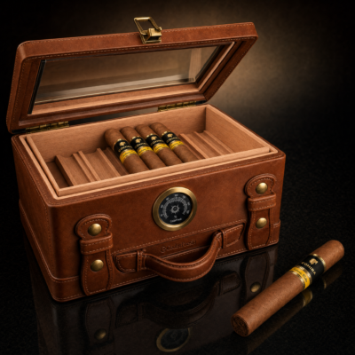 Cedar Travel Cigar Humidor with Glass Top, Hygrometer & Humidifier