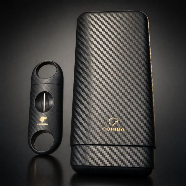 Cohiba Black Carbon Fiber 3-Cigar Travel Case with V-Cutter