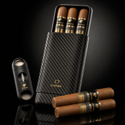 Cohiba Black Carbon Fiber 3-Cigar Travel Case with V-Cutter with Cohiba cigars
