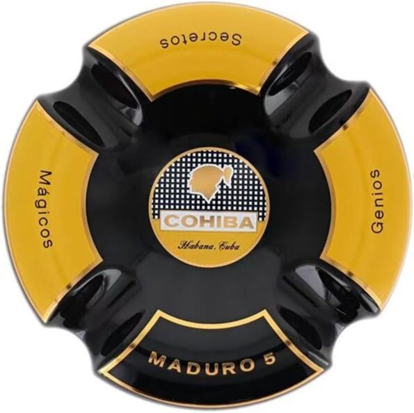 Cohiba Maduro 5 Black & Gold Ceramic Cigar Ashtray with 4 Rests