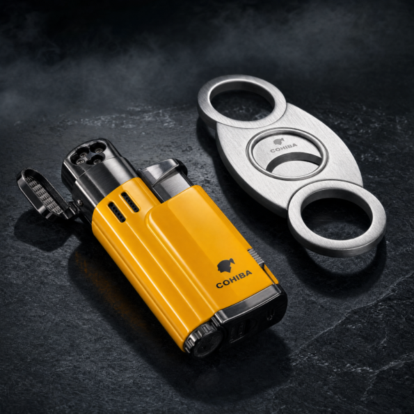 Cohiba Yellow 4-Jet Torch Lighter & Cigar Cutter Set