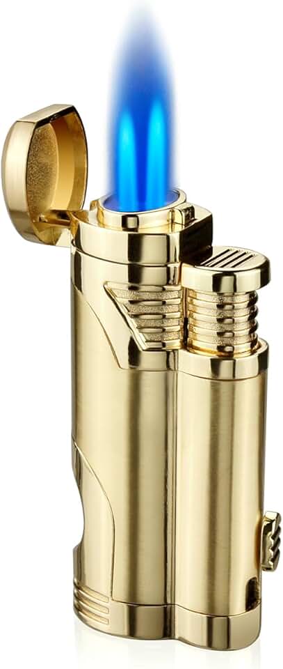 Gold 2-Jet Cigar Torch Lighter with Built-in Punch