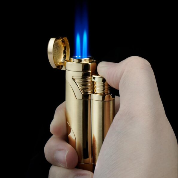 Gold 2-Jet Cigar Torch Lighter with Built-in Punch