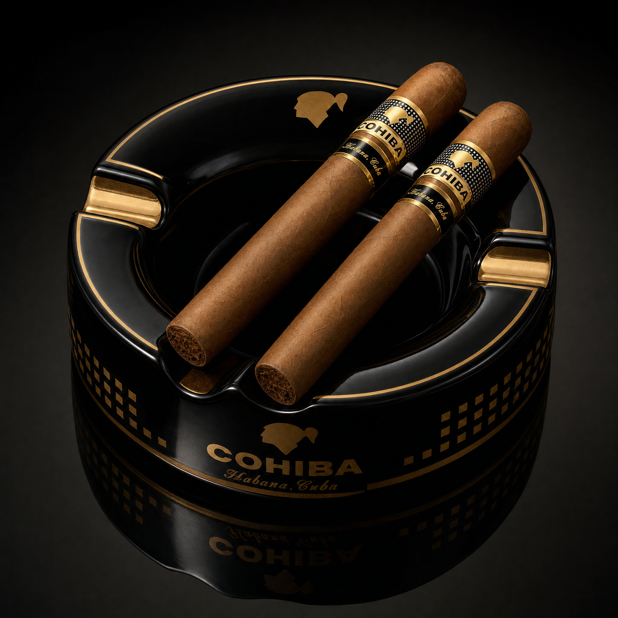 Large 8.75" Black Porcelain Cigar Ashtray, Limited Edition