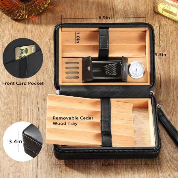 Leather Cedar Cigar Travel Case with Double-Jet Torch Lighter & Cutter
