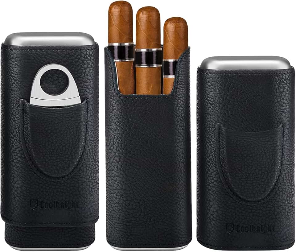 Leather Cigar Case with Cedar Lining & Stainless Steel Cutter