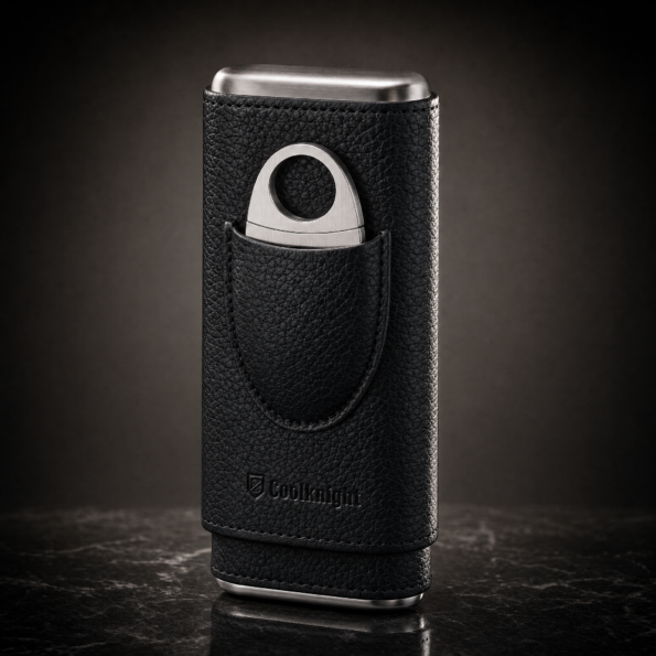 Leather Cigar Case with Cedar Lining & Stainless Steel Cutter