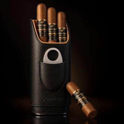 Leather Cigar Case with Cedar Lining & Stainless Steel Cutter