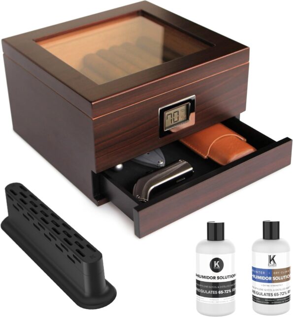 Premium Glass-Top Cigar Humidor with Thick Cedar & Digital Hygrometer