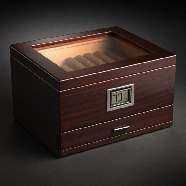 Premium Glass-Top Cigar Humidor with Thick Cedar & Digital Hygrometer