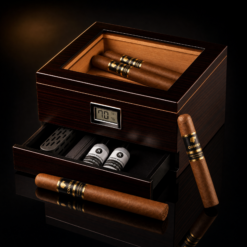 Premium Glass-Top Cigar Humidor with Thick Cedar & Digital Hygrometer with Cohiba cigars