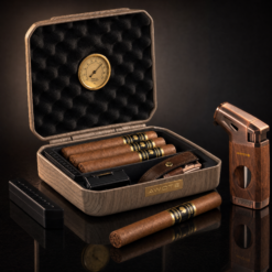Travel Cigar Humidor Gift Set with Lighter, Cutter & Hygrometer with Cohiba cigars