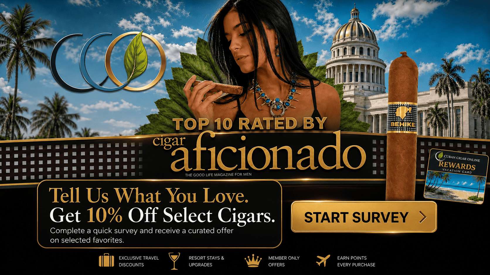 Cuban Cigar Online member survey — get 10% off select cigars and discover member rewards