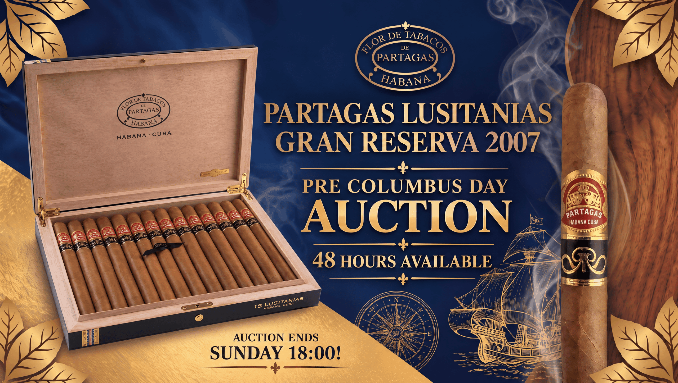 Partagas Lusitanias Gran Reserva 2007 auction: open box of 15 Lusitanias, 48 hours available