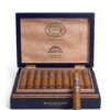Partagas Linea Maestra Maestro box of 20 open, blue lacquered cabinet with one cigar showing the Linea Maestra band