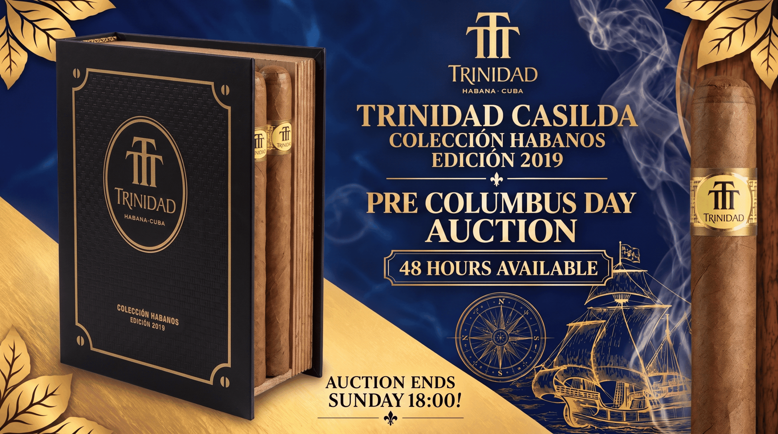 Trinidad Casilda Coleccion Habanos 2019 Pre Columbus Day auction: book-style box of Trinidad cigars, 48 hours available