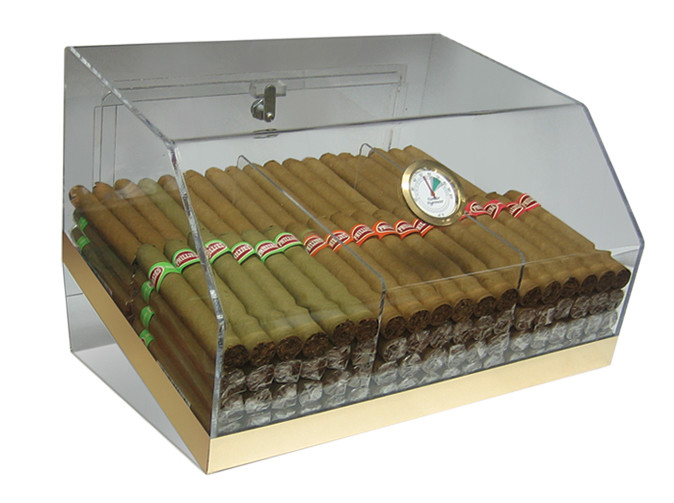 Franklin Wood Acrylic Display Cigar Humidor w/ 6 Bins & Hydrometer
