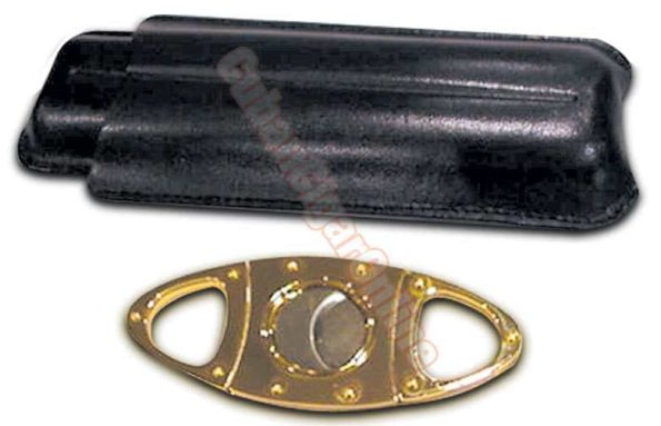 Cigar Accessories Leather Case & Gold Cutter
